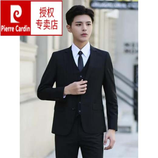 Pierre Cardin brand high school student adult dress suit boys suit 18-year-old student suit men's professional wear Korean standard two-button black suit + shirt + trousers + belt + 5XL 200-recommended 190-205Jin Jin is equal to 0.5 kg