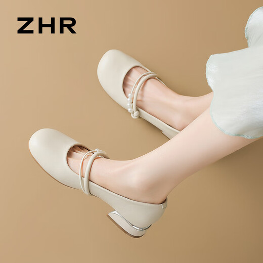 Zhr Mary Jane Schuhe weibliche Feenstil sanfte dicke Ferse Single Schuhe Frauen Süße Perlen Abendschuhe Frauen Frauen