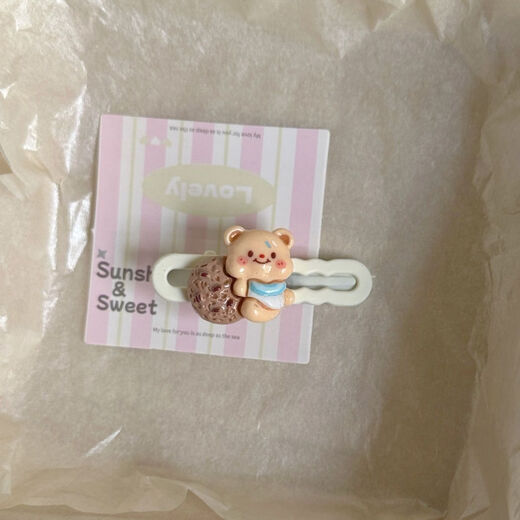 Qindu Cookie Bread Butter Bear Hairpin Cute Bangs Hair Accessories Headband Duckbill Girl Pink Cartoon Clip SN86 Value Set of 5 (1 each)