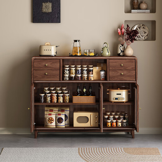 Yueying tung black walnut solid wood sideboard storage cabinet Nordic simple glass door storage cabinet wall-mounted home wine cabinet drawer cabinet black walnut two-door sideboard