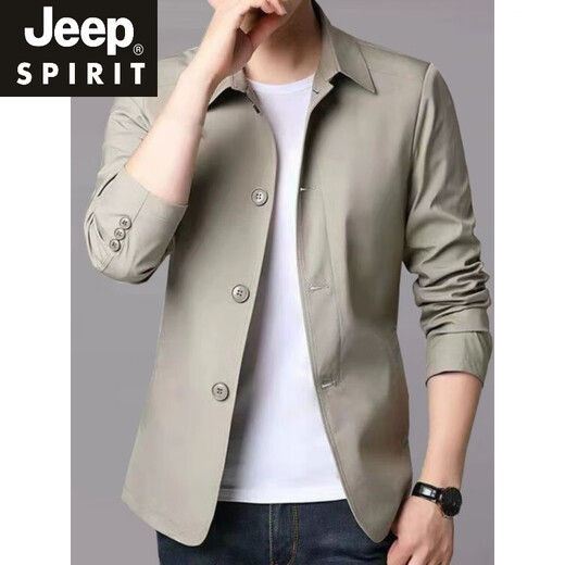 
JEEP SPIRIT2025 Spring and Autumn Men's Business Jacket Suit Middle-aged and Young Solid Color Lapel Thin Korean Slim Trench Jacket Light Gray NJ1048 L [Suggested 110-130Jin [Jin equals 0.5 kg]]