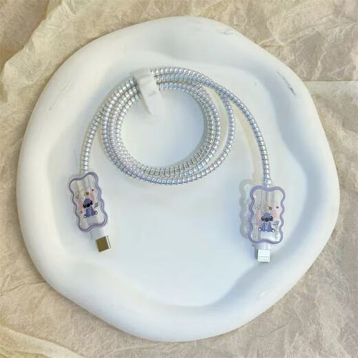 Stitch DIY data cable protection four-piece set suitable for Apple Android Huawei oppo Xiaomi vivo does not include charger protective cover anti-dirty and anti-breakage Stitch charging cartoon data cable protection four-piece set