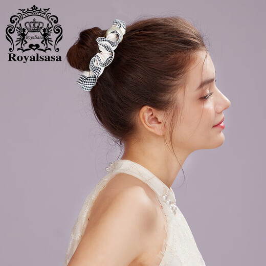 Royal sasa Royal salsa retro plaid lace imitation pearl small intestine hair ring temperament ponytail head rope ball hair rope leather case