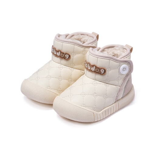 BOBDOG children's shoes, baby shoes, toddler shoes, winter velvet children's snow boots, baby cotton shoes, milk white/Michee 22