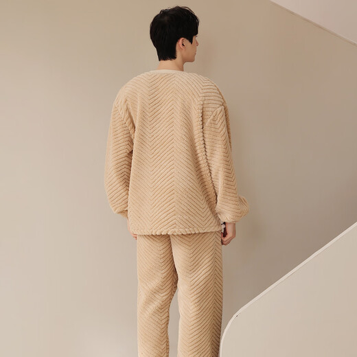 LangSha couple pajamas, one man and one woman, winter coral velvet thickened warm cartoon cute casual wearable home clothes winter 9018 couple M female + L male