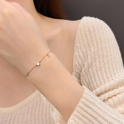 Promise of love, accompanied by stars and moon, 18K color gold bracelet, rose gold jewelry for women, anniversary birthday gift for girlfriend