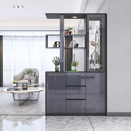 Henglesheng Eingangsschrank Schuhschrank integrierter Weinschrank Abteilung Wohnzimmer Eingang doppelseitig Foyer Schrank Wohnzimmer Weinschrank P01: [Marmor Weiß + Schwarz Eiche] 1050