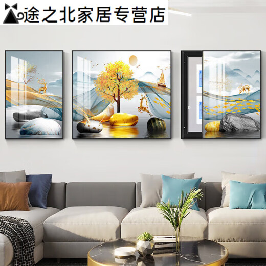 山头林村客厅电表箱三联画装饰画沙发背景墙挂画总关免打孔遮挡画配电箱 15269-1-2-3 40*60左右60*60间/左边左推拉