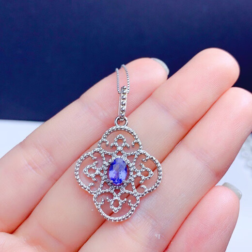 Guran emerald pendant natural tanzanite necklace 925 silver precision inlaid platinum plated main stone 4*6mm simple bud