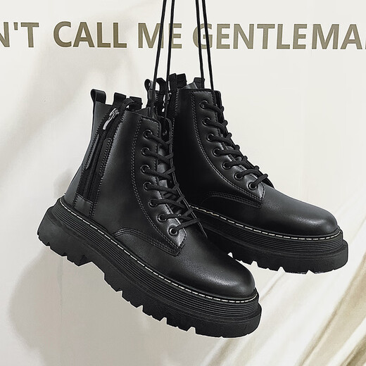 Lekali Martin boots men's boots British fan boots high top leather boots trendy cool autumn and winter new style boots large size work shoes Martin boots men's boots black [42]