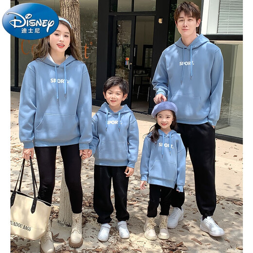 Disney autumn and winter parent-child clothing for a family of four blue sweatshirts 2025 new trendy family clothing Western mother-daughter clothing class uniforms denim blue plus velvet sweatshirt 185 dad XXL size 155-175Jin Jin is equal to 0.5 kg