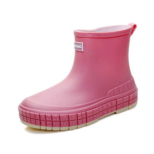 Fashionable Japanese rain boots for women wearing short tube rain boots for outdoor work waterproof and non-slip shoes rubber shoes flat sole pull-toe shoes apricot color 36