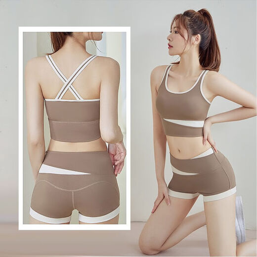 Chaosihui Yoga Wear Suit for Women Summer with Chest Pad Sports Quick-drying Beauty Vest Fitness Pilates Training Top Set for Women Two-piece Set Haiyan Gray Vest + Haiyan Gray Short M Weight 96Jin Jin is equal to 0.5kg -109Jin Jin is equal to 0.5kg