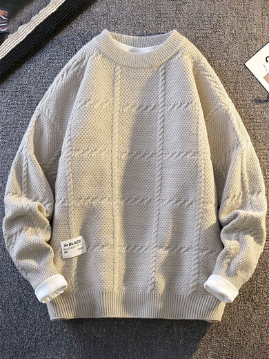 Pugos Plaid Pullover Herren Winter 2024 New Round Neck Basis Hemd Herrenpullover Teenager High-End-Pullover 9761 White XL etwa 120 ~ 135 Jin [Jin gleich 0,5 kg] kann getragen werden