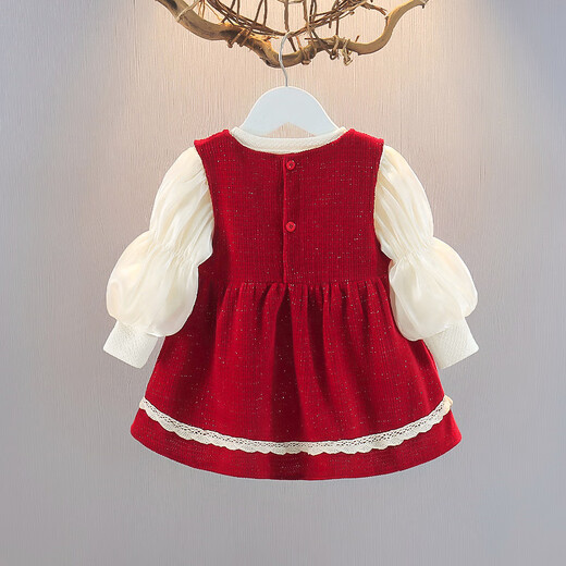 Kexin baby children's clothing girls spring dress two-piece fashionable spring dress baby girl fashionable princess dress suit baby clothes red with bag (GA057) 90 size recommended 1-2 years old (weight 9-12KG)