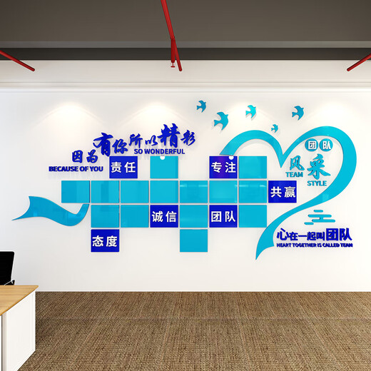 茂语公司员工团队风采照片墙办公室文化墙企业背景装饰励志标语墙贴纸 1392团队风采照片墙-图片色 超大号