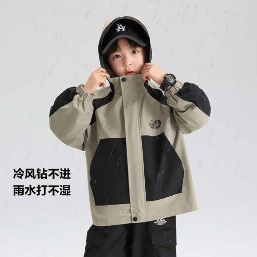 左西男童外套儿童上衣秋装2025新款中大童男孩户外透湿衣服 卡其色140