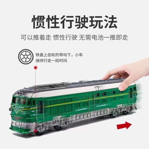 Cute and interesting smart things children's toy car boy simulation spray train model large inertial car plastic baby puzzle early education large spray green train [music story Tang poetry