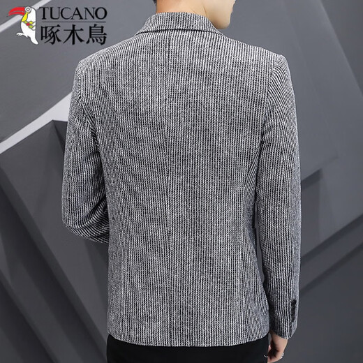 啄木鸟（TUCANO）春秋灯芯绒小西装男韩版潮流修身西服外套男士单西帅气休闲上衣服 卡其色 L （105-120斤）