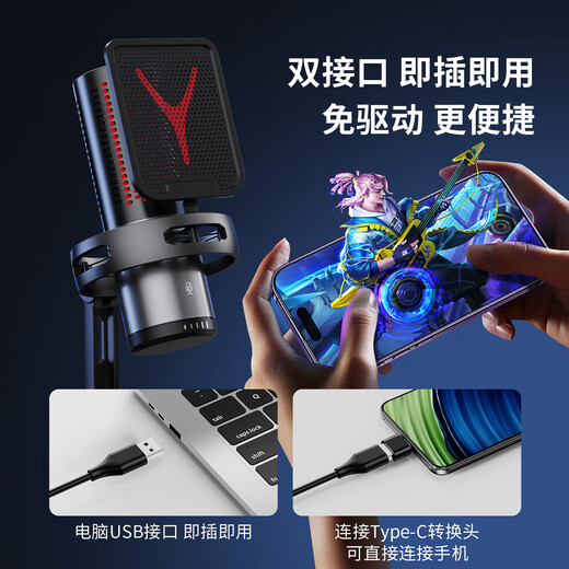 Riksoin computer desktop microphone usb game anchor e-sports live recording microphone noise reduction mobile phone desktop notebook radio microphone karaoke wired condenser microphone professional game condenser microphone plug and play + bright vocals