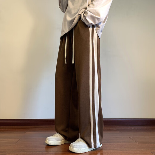 Dingfengbaoluo casual pants men's American retro spring and summer versatile loose sports straight wide-leg long pants 9728 black 2XL