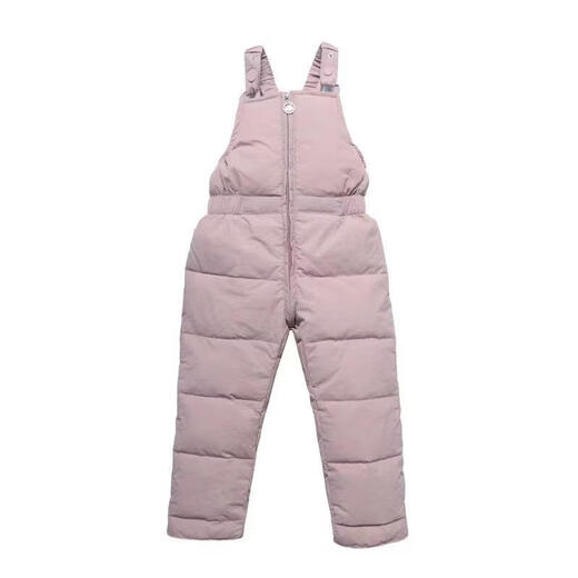 Warm winter children's down cotton overalls for boys and girls, zippered crotch jumpsuit for babies aged 1-3 years old, winter outer wear, light red 100 cm