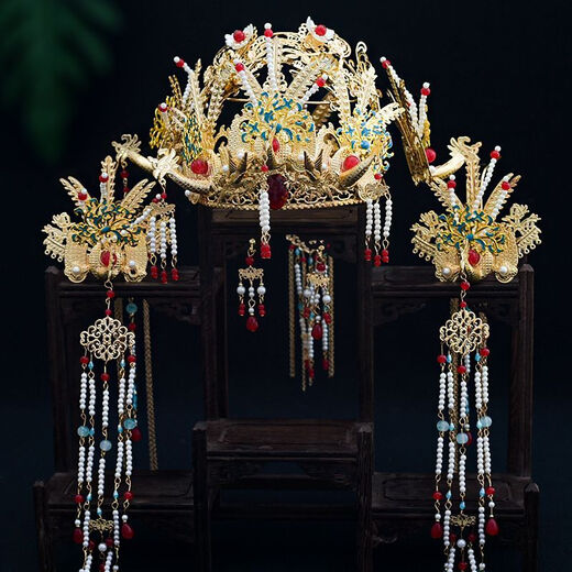 CLCEY luxury phoenix crown Ming-made bridal headwear Hanfu wedding hair crown new Chinese style wedding queen wedding Xiuhe hair accessories luxury phoenix crown complete set ear hook style