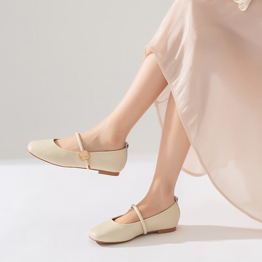 Rote Libellefly Weiche Sohle Frauen Singles Schuhe Spring- und Sommerlichtmund Frauen flache Schuhe bequeme Frauenschuhe Mary Jane Schuhe WTB34375 Beige 37