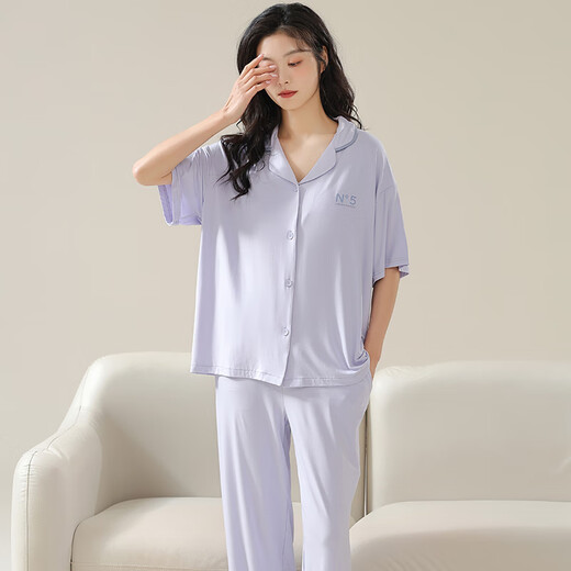 
Catman Modal pajamas for women in spring and summer cardigans for short-sleeved trousers large size women's thin home clothing suits can be worn outside 12109 M (recommended weight is 90-100 Jin [Jin equals 0.5 kg])