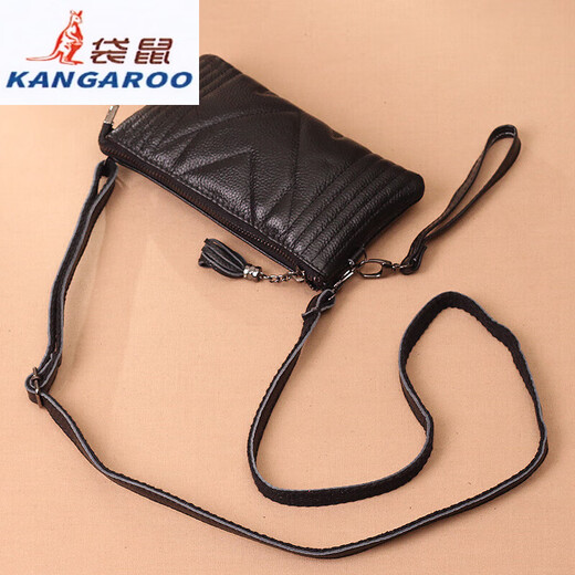 Kangaroo (KANGAROO) Summer Genuine Leather Crossbody Bag Women's Bag 2025 Chinese Valentine's Day Versatile Handbag Mom Soft Leather Mini Hand Mobile Phone Small Bag Black