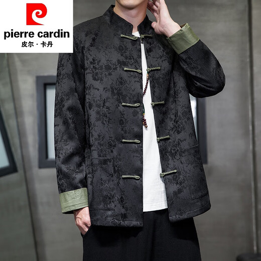 皮尔卡丹新中式唐装男中国风秋冬季长袖夹克复古盘扣汉服宽松大码男士外套 Y757杏色 XL 135-150斤