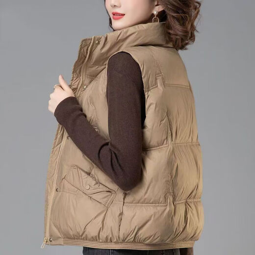 Hengyuanxiang 2025 Winter Down Cotton Korean Style Stand Collar Vest New Mom Fashion Loose Warm Thickened Outer Jacket Khaki XL