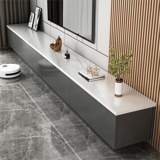 Banyu Yaju TV Cabinet Floor 2024 Living Room Small Household Storage Cabinet Integrated New Coffee Table TV Cabinet Combination [Recommended Model 1.6m] Gray + White Marble Assembly (Installation by yourself)