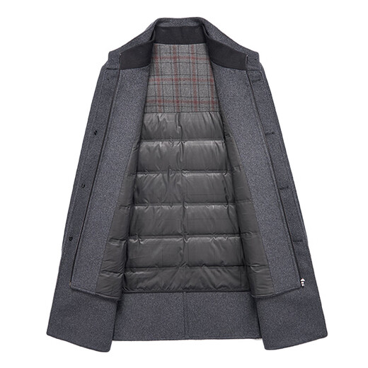
FULANLE PAULO high-end wool coat jacket for men's autumn and winter high-end stand-up collar woolen coat thickened down glove business dad suit gray thickened [disassembly down glove] 180/XL