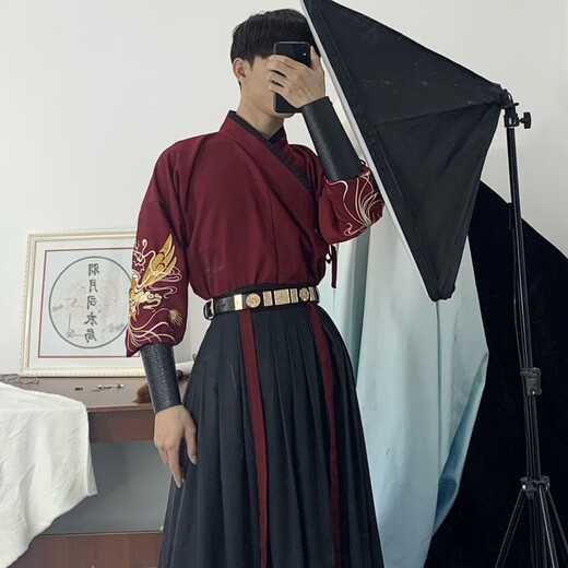 Sichuan Falcon Hanfu erwachsener männlicher Held -Gelehrter Altes Kostüminininnenin schwarzer Seidenhirsch Jinyiwei Tang Anzug junger Master Performance -Kleidungsklasse Kleidung Zhufeng + Belt + Wristguard + Fan xl