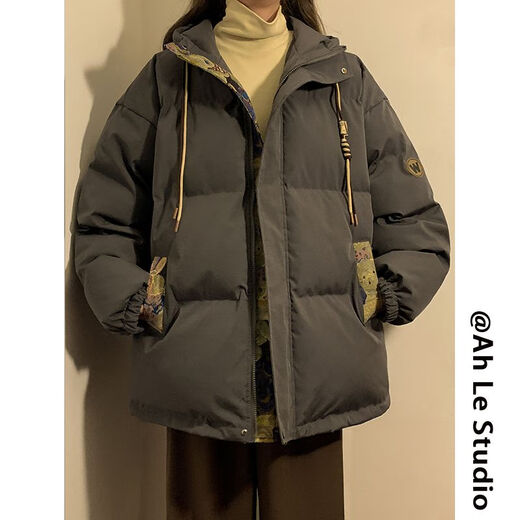 Aemape Retro Winter-Baumwolljacke für Männer und Frauen tragen Jacquard Spleißen mit Kapuze-Jacke Trendy Brand verdickte warme Jacke für Winter M6636 Lila (Drei-Bar-Baumwolljacke) M [Empfohlen: 90-110jin [Jin entspricht etwa 0,5 kg]]