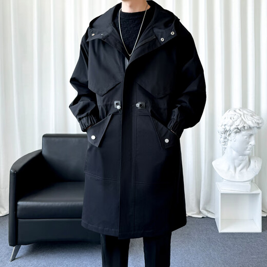 Мужская ветровка средней длины выше колена Kaduton для весны и осени, новый стиль в Гонконге, красивое свободное повседневное длинное пальто, трендовое светло-зеленое, стандартный размер XL (рекомендуемый вес 145-165 Jin Jin равен 0,5 кг)