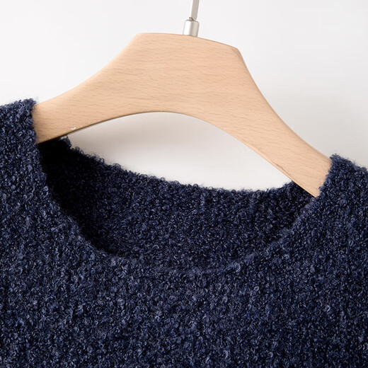 Late White 2025 Winter Premium Casual Sweater Temperament Loose Round Neck Wool Solid Color Sweater Women Dark Blue L