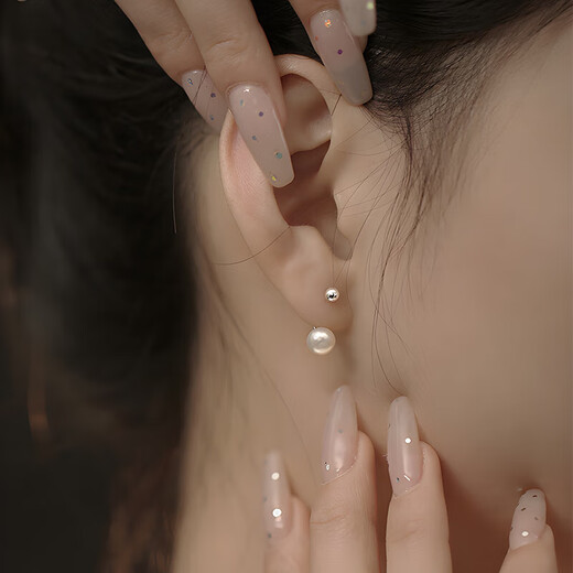 Chinese Gold Pure Silver Pearl Earrings Women's Freshwater Pearl Earrings for Ear Piercing and Anti-falling Silver Earrings Wedding Anniversary Gifts for Wife Pure Silver Pearl Earrings Jingsuda