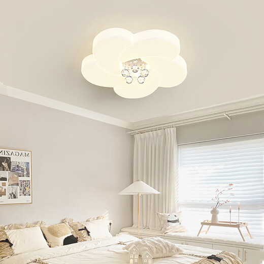 Luz de techo de dormitorio laiqi Luz de crema de cristal nórdico Estilo de dormitorio principal Lámpara de amplio espectro Comportamiento de ojos Lámpara de habitación para niños Guangdong Zhongshan YH695+46cm+45W Control remoto Wuji+Soporte Control de clase Xiaoai Control
