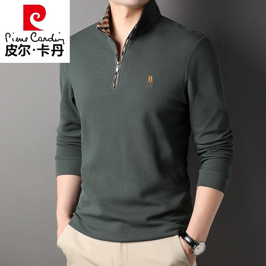 皮尔卡丹（pierre cardin）高档款纯棉长袖卫衣男士休闲polo衫春秋半拉链立领t恤男装打底衫 黑色 M 165