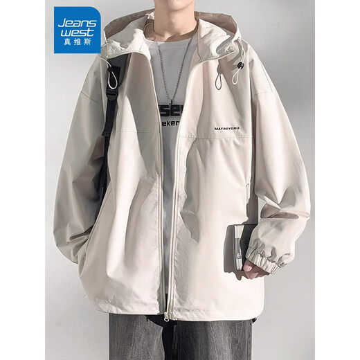 Jeanswest hooded jacket men's spring and autumn new trendy brand versatile outer wear long-sleeved tops men's loose casual jacket black L