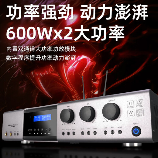 Glenston G12PV three-in-one with one-to-two wireless microphone pre-reverberator dual-channel high-power 600W power amplifier all-in-one anti-howling Bluetooth USB conference home ktv G12PV (with microphone integrated power amplifier)