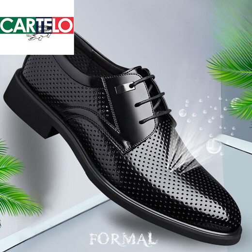 Cartelo Brand Trendy Sandales en cuir authentique Summer Hollow Houstable Houstable Inner Saufre en cuir formel Rencontre pour les hommes Business Chaussages de trou décontractés Breatte Noir 9928 Été Hollow Flat Heel Style 37