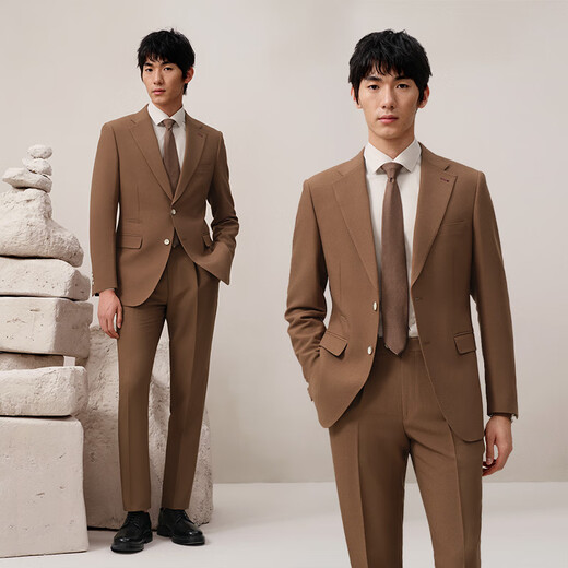 Guillaume brown suit men's new business casual suit anti-wrinkle high-end spring and autumn groom's wedding dress walnut brown top + pants 48