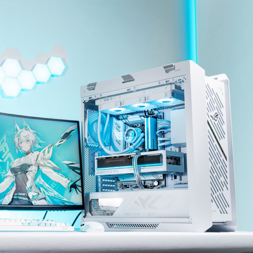 ASUS ROG GX601S aktualisierte Version des weißen Helios-Gehäuses, Außenrahmen aus Aluminiumlegierung/Standard-Hochleistungslüfter/Grafikkarte, werkzeuglose Installation