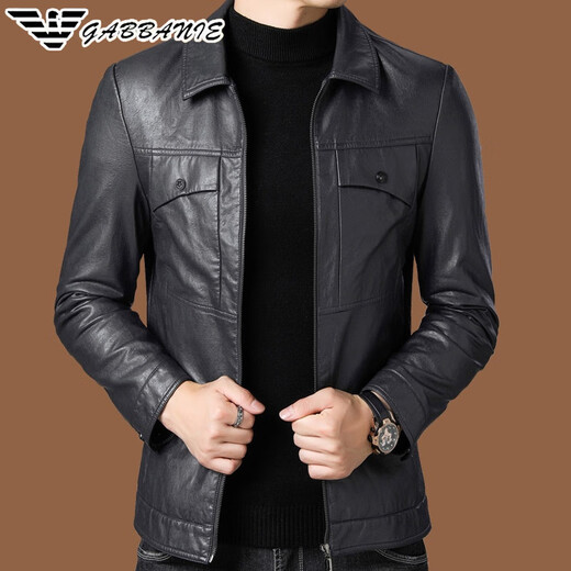 ARMANI EXCHANGE Armani lapel leather jacket men's velvet thickened leather jacket young and middle-aged jacket men's winter jacket regular style AG_BL813 black M 170