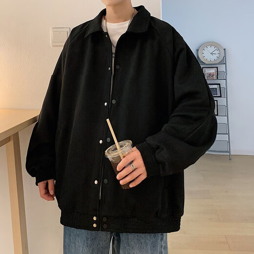 Black box white suede jacket men's autumn and winter clothing multi-wear autumn and winter trendy brand American retro handsome simple jacket men's clothing joint XZWP-W07 dark gray 2XL