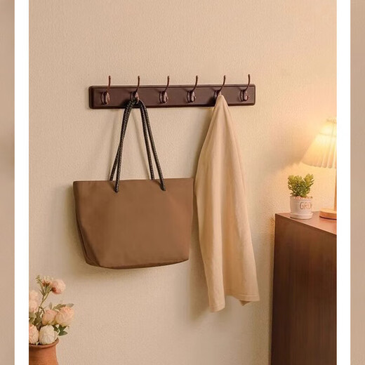 Yisijia clothes hanger, wall hanging clothes hook, clothes hook, entrance door, entrance door, rear entrance key, punch-free solid wood, light card color, 6 hooks, strong load-bearing solid wood