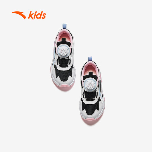 Anta-Kinder-Turnschuhe Mädchenschuhe 2024 Herbst und Winter Trendy Mesh Leder Knopf und Samt-Baumwollschuhe [Kindernahrungsmittel] Schwarz/Weiß/Blau/Pink 9904-1 32 Größen